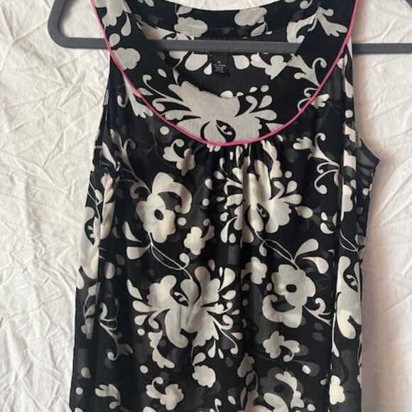 INC International Concepts Halter Top Black White floral pink trim mesh Medium M - Picture 2 of 7